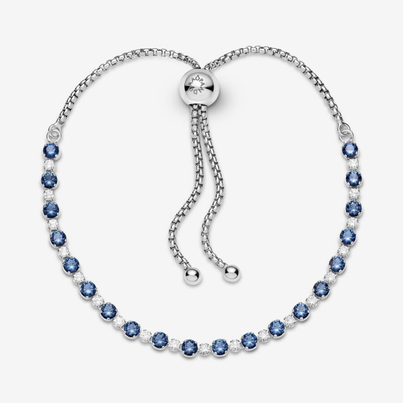 Pandora Blue Clear Sparkle Slider Sliding Bracelets Sterling silver | 91452-RDBT