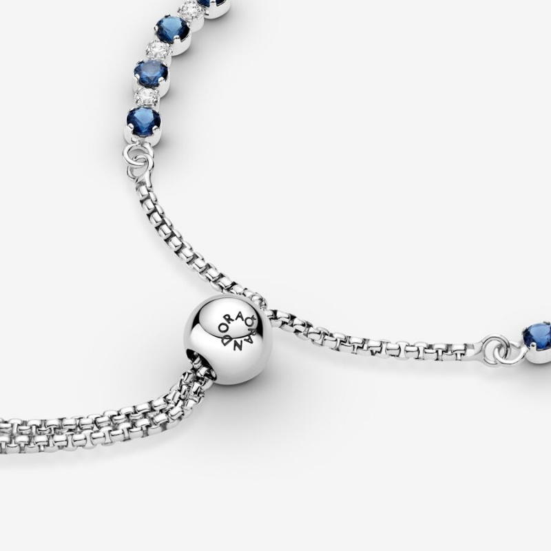 Pandora Blue Clear Sparkle Slider Sliding Bracelets Sterling silver | 91452-RDBT