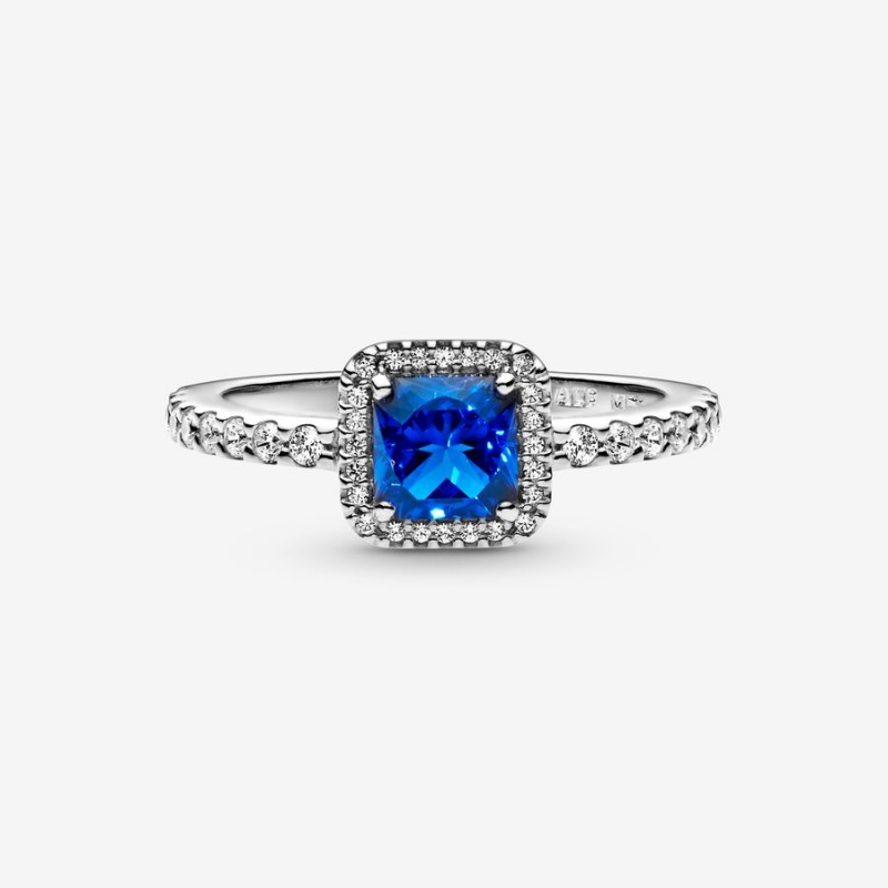 Pandora Blue Square Sparkle Halo & Solitaire Rings Sterling silver | 41368-XDRU