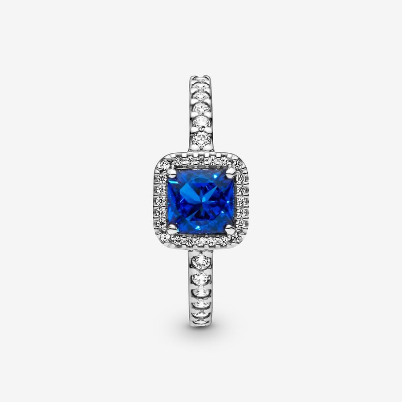 Pandora Blue Square Sparkle Halo & Solitaire Rings Sterling silver | 41368-XDRU