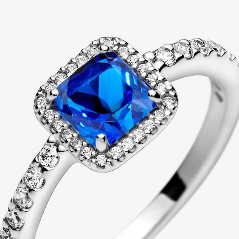 Pandora Blue Square Sparkle Halo & Solitaire Rings Sterling silver | 41368-XDRU