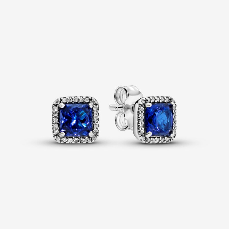 Pandora Blue Square Sparkle Stud Earrings Sterling silver | 67248-NASF