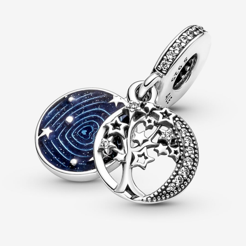 Pandora Double Tree & Galaxy Moon Dangle Charms Sterling silver | 79654-ITOY