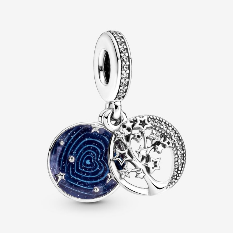 Pandora Double Tree & Galaxy Moon Dangle Charms Sterling silver | 79654-ITOY