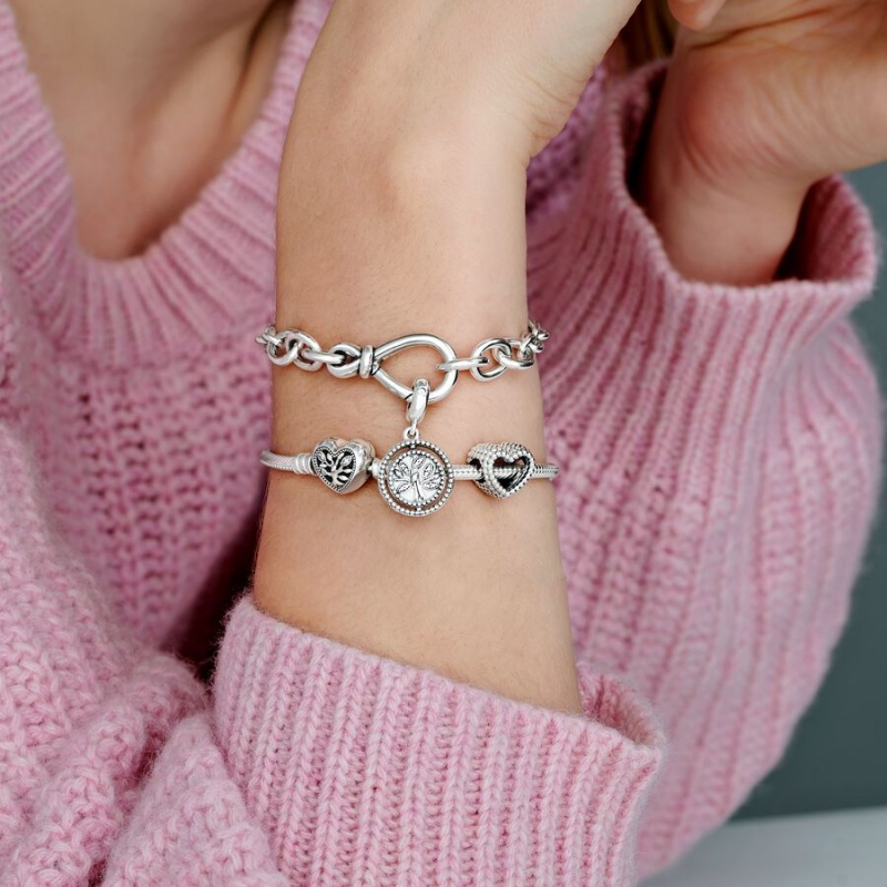 Pandora Moments Family Tree Clasp Snake Charm Bracelets Sterling silver | 64179-CDKX