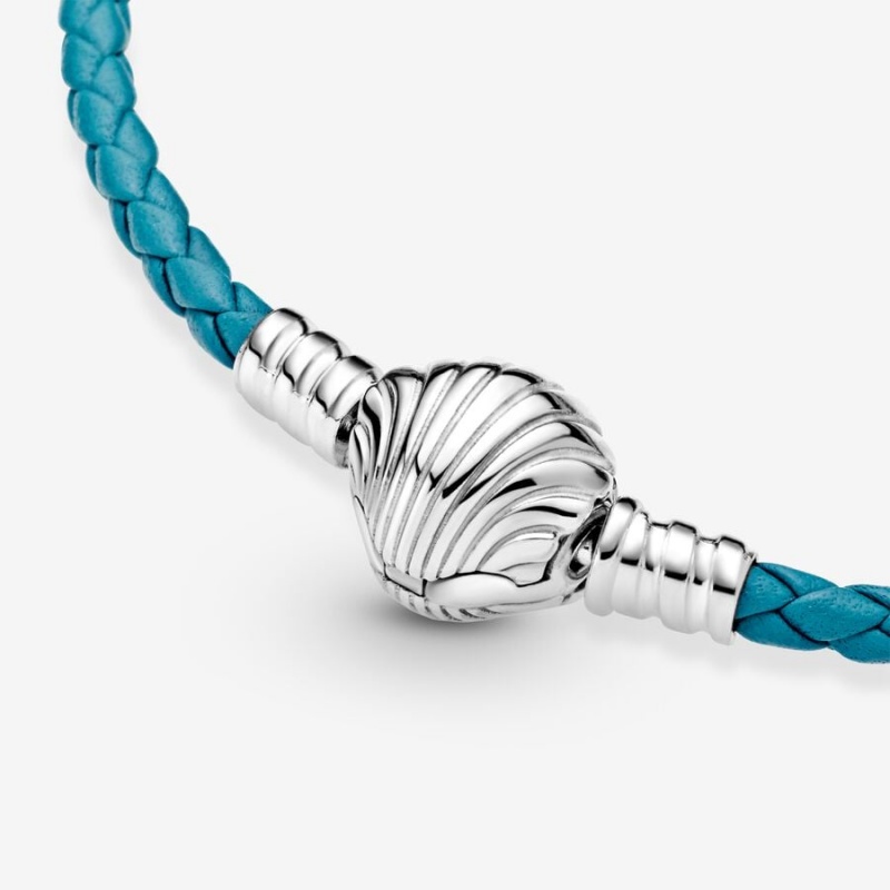 Pandora Moments Seashell Clasp Turquoise Braided Charm Holders Sterling silver | 43912-PZVJ