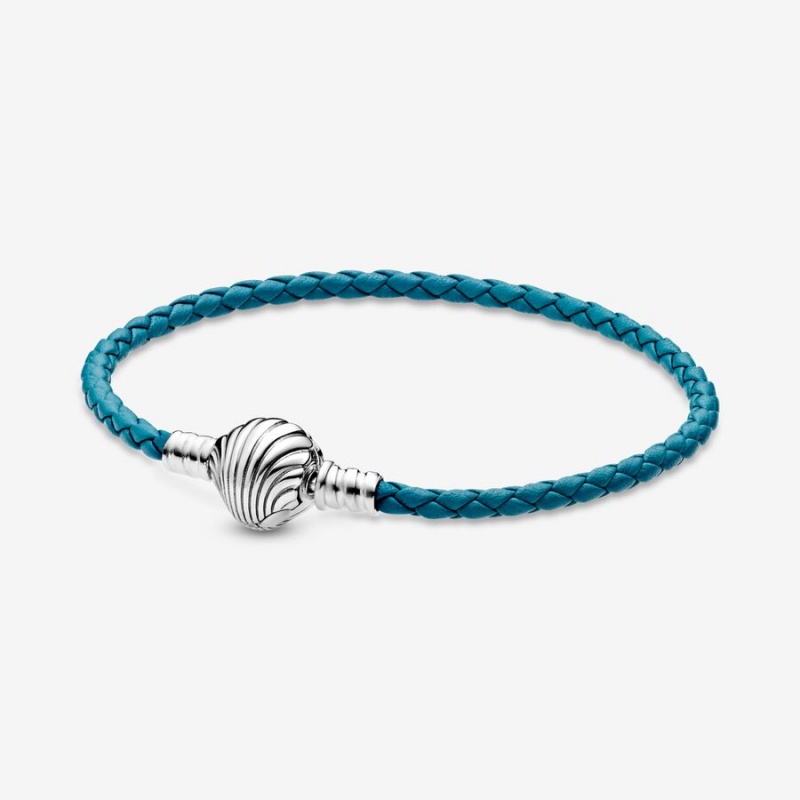 Pandora Moments Seashell Clasp Turquoise Braided Charm Holders Sterling silver | 43912-PZVJ