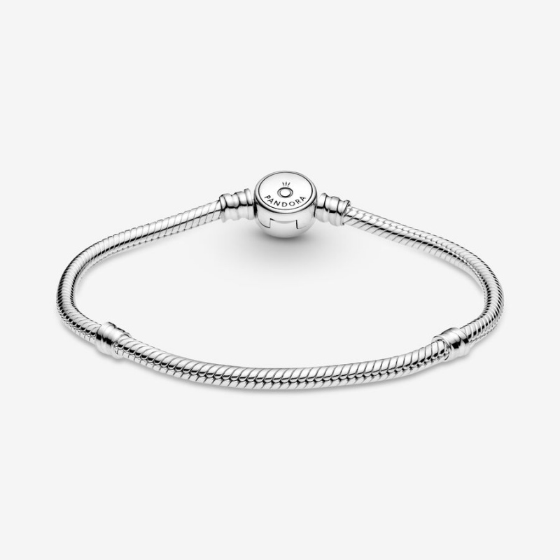 Pandora Moments Sparkling Blue Disc Clasp Snake Chain Bracelets Sterling silver | 42081-KGXN