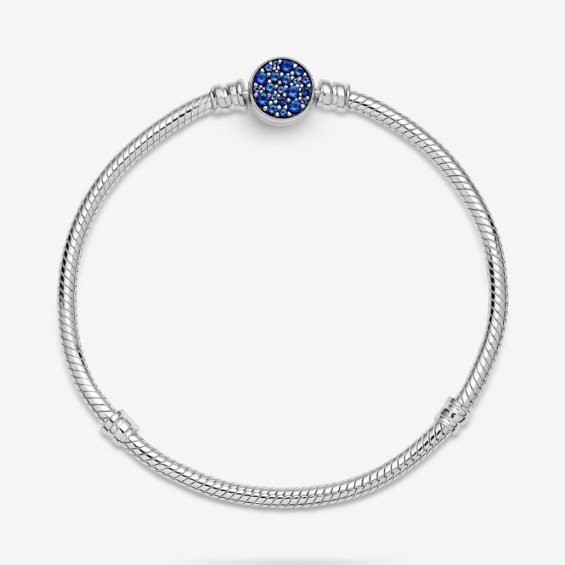 Pandora Moments Sparkling Blue Disc Clasp Snake Chain Bracelets Sterling silver | 42081-KGXN