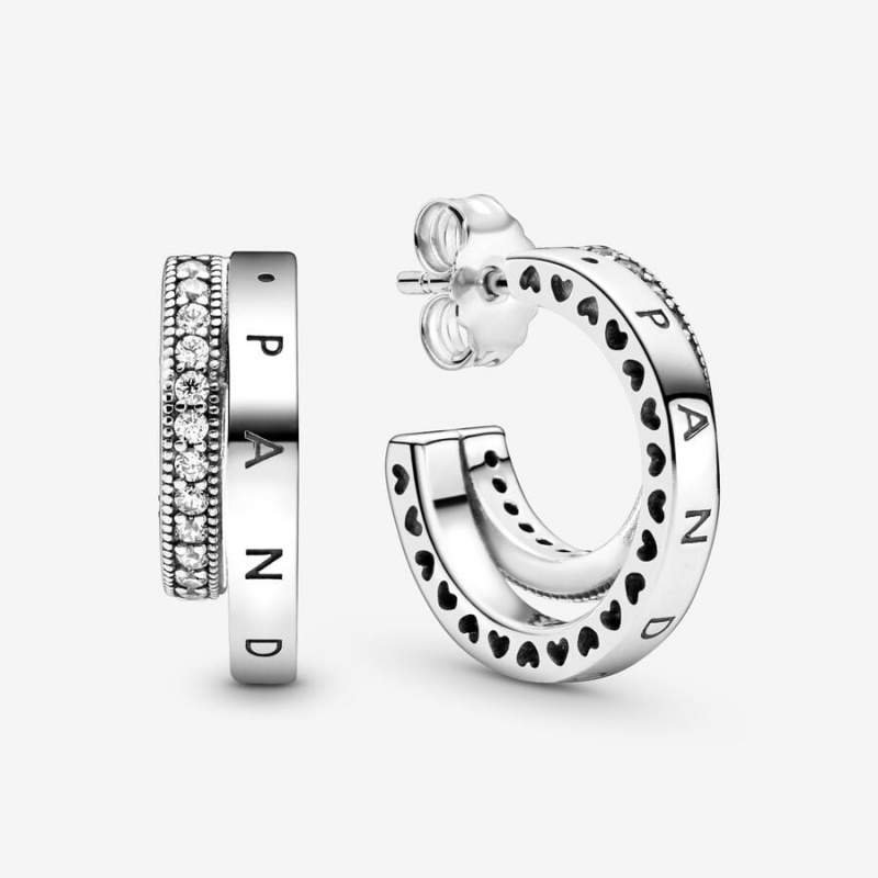 Pandora Pave Double Hoop Earrings Sterling silver | 57406-LPKY