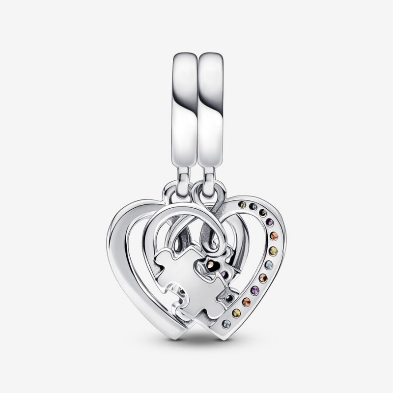 Pandora Puzzle Piece Hearts Splittable Friendship Dangle Charms Sterling silver | 69537-DYHO