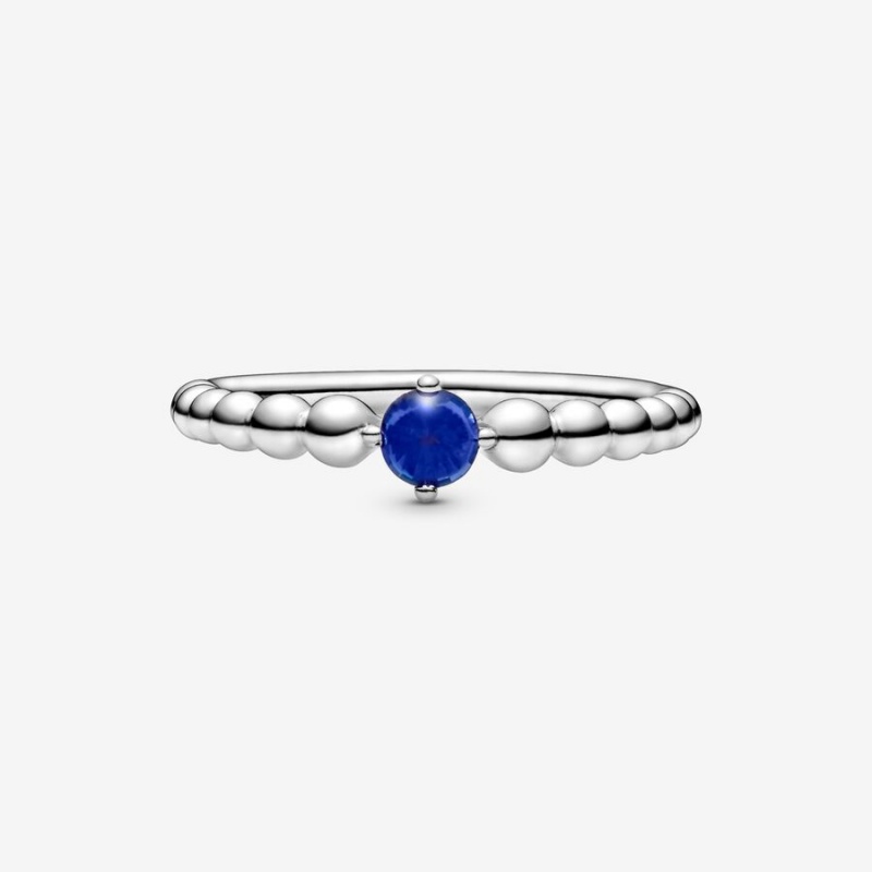 Pandora September Sea Blue Beaded Birthstone Rings Sterling silver | 80475-LOUE