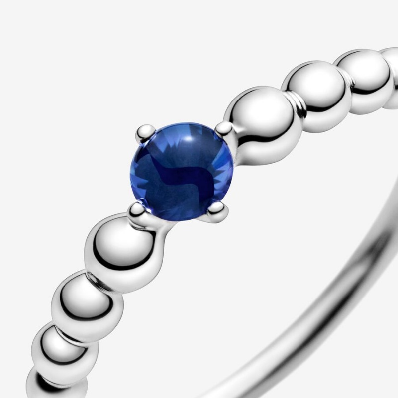 Pandora September Sea Blue Beaded Birthstone Rings Sterling silver | 80475-LOUE