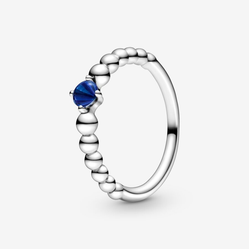 Pandora September Sea Blue Beaded Birthstone Rings Sterling silver | 80475-LOUE