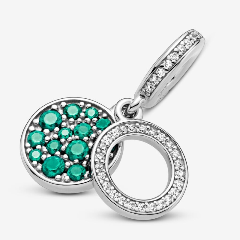 Pandora Sparkling Green Disc Double Dangle Charms Sterling silver | 40261-ERIC