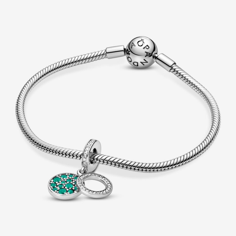 Pandora Sparkling Green Disc Double Dangle Charms Sterling silver | 40261-ERIC