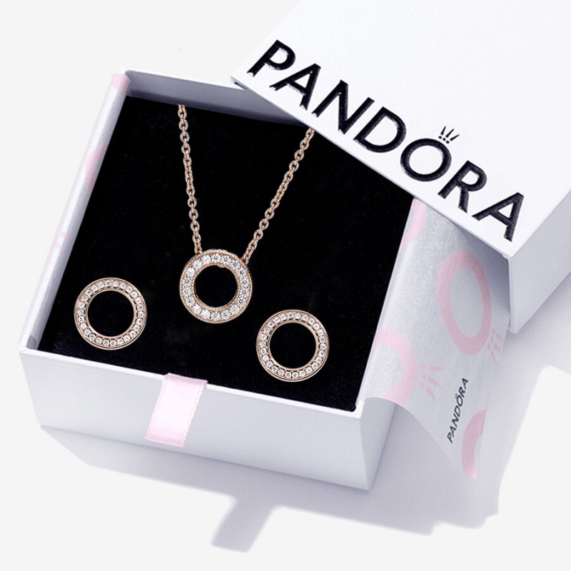 Pandora Sparkling Pave Circle Gift Necklace & Earring Sets Multicolor | 53216-BNTI