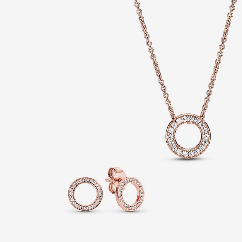 Pandora Sparkling Pave Circle Gift Necklace & Earring Sets Multicolor | 53216-BNTI