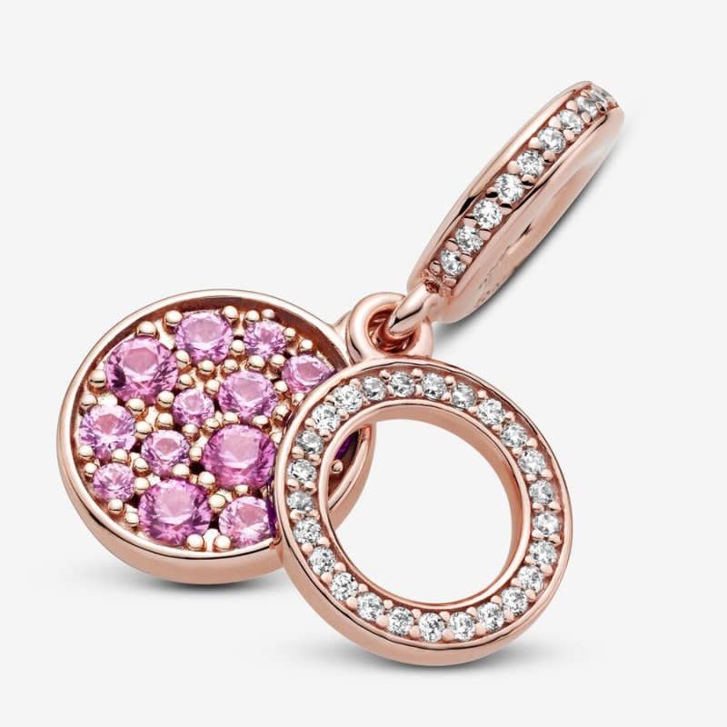 Pandora Sparkling Pink Disc Double Dangle Charms Rose gold plated | 51047-FRZO