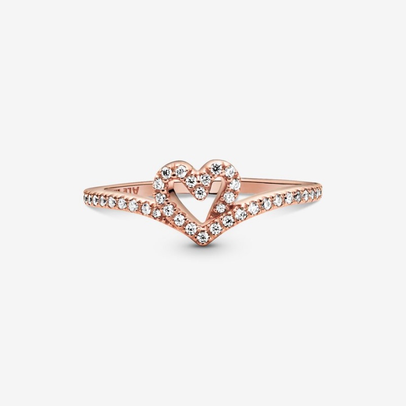 Pandora Sparkling Wishbone Heart & Promise Rings Rose gold plated | 34076-HCXB