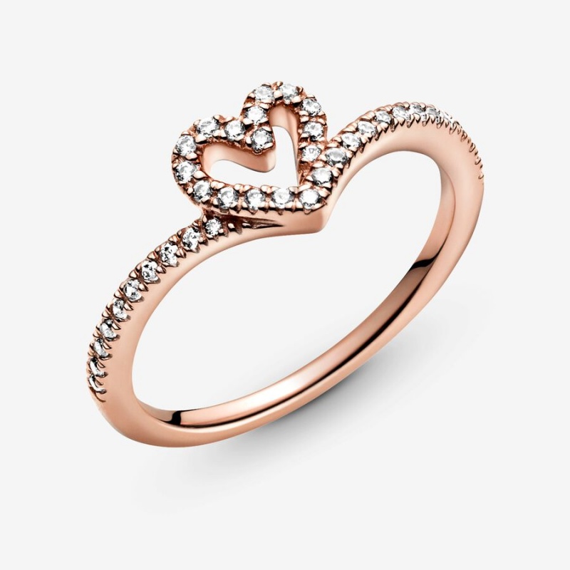 Pandora Sparkling Wishbone Heart & Promise Rings Rose gold plated | 34076-HCXB