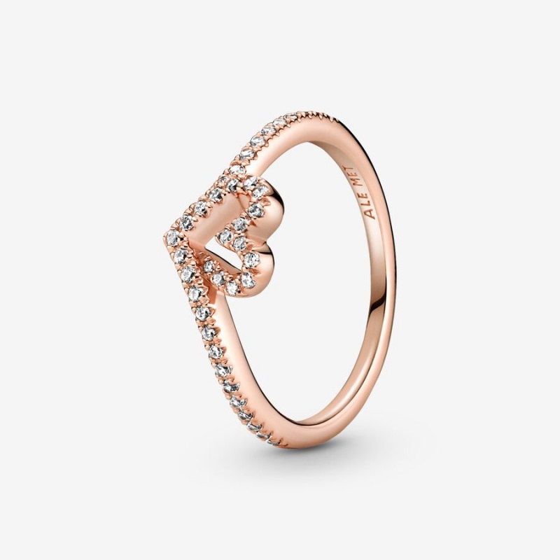 Pandora Sparkling Wishbone Heart & Promise Rings Rose gold plated | 34076-HCXB